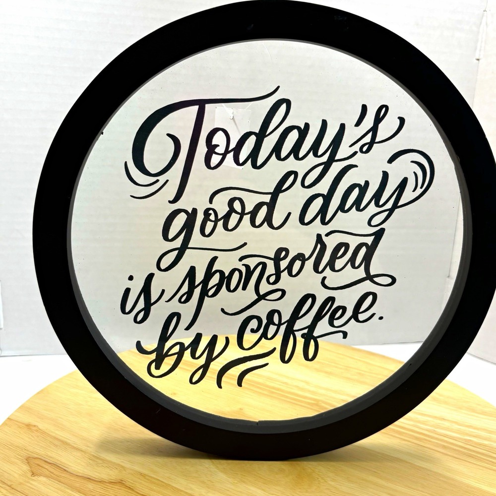 Hobby Lobby Coffee Wall Sign Round Glass Hanging Decor 11x11 Black Frame 2569911
